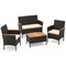 4 Piece Patio Wicker Metal Frame Conversation Set with 2 Rattan Chairs and Loveseat